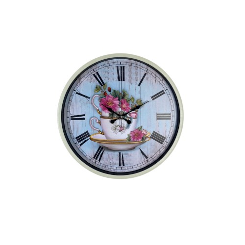 Krem 36 cm Çiçek Figürlü Duvar Saati