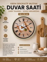 Krem 36 cm Dekoratif Mutfak Duvar Saati