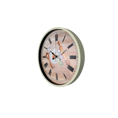 Krem 36 cm Dekoratif Mutfak Duvar Saati