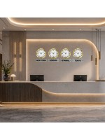 LuxTime Gold Series 36 cm 4 lü Tabelalı Dünya Duvar Saati – Otel ve Resepsiyon Saati