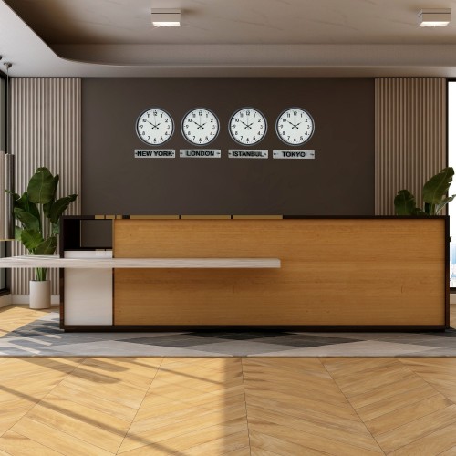 Gri Modern Seri 4’lü 36 cm Tabelalı Dünya Saatleri – Otel ve Resepsiyon Saati
