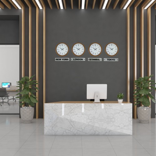 Energy Turuncu 36 cm 4 lü Tabelalı Dünya Saatleri – Otel ve Resepsiyon Saati