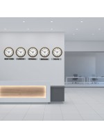 Vintage World Time – 5’li Eskitme 36 cm Metal Tabelalı Dünya Saatleri – Otel ve Resepsiyon Saati