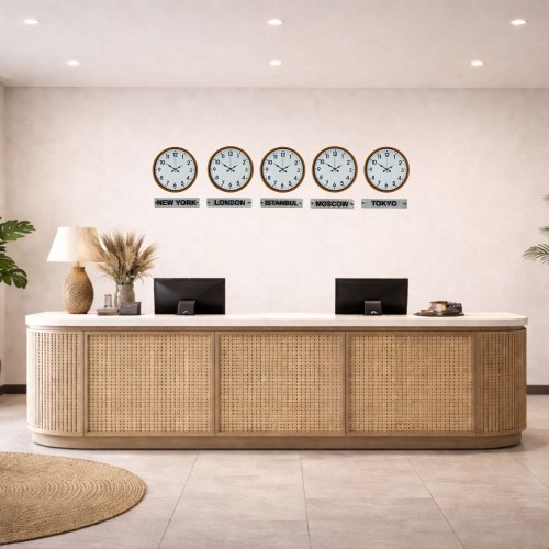 Sunrise Turuncu 36 cm 5 li Tabelalı Dünya Saatleri – Otel ve Resepsiyon Saati