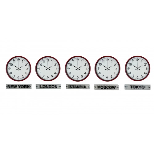 Kırmızı Global Classic 5’li Tabelalı 36 cm Dünya Saati – Otel ve Resepsiyon Saati