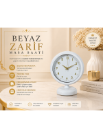 Beyaz 25 x 20 cm Metal Gold Detaylı Masa Saati