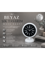 Beyaz Kontrast Tasarım 25 x 20 cm Metal Masa Saati