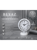 Beyaz Dekoratif Desenli 25 x 20 cm Metal Masa Saati