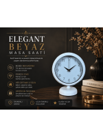 Elegant Beyaz 25 x 20 cm Metal Dekoratif Masa Saati