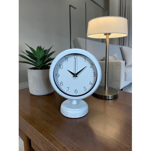 Elegant Beyaz 25 x 20 cm Metal Dekoratif Masa Saati