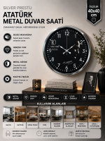 Silver Prestige Atatürk 40 cm Metal Krom Duvar Saati