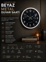 Cumhuriyet Işığı Beyaz Seri 36 cm Metal Duvar Saati