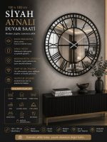 Siyah 100 x 100 cm Aynalı Duvar Saati