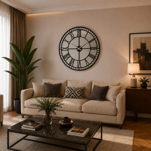 Siyah 100 x 100 cm Aynalı Duvar Saati