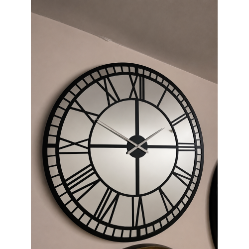 Siyah 100 x 100 cm Aynalı Duvar Saati