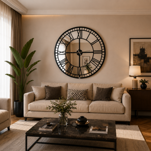 Siyah Aynalı 120 x 120 cm Duvar Saati