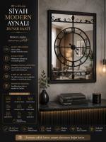 Siyah Modern 90 x 65 cm Aynalı Duvar Saati