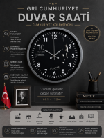 Gri 36 cm Cumhuriyet Koleksiyonu Atatürk Duvar Saati