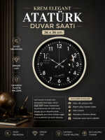 Krem 36 cm Elegant Atatürk Duvar Saati