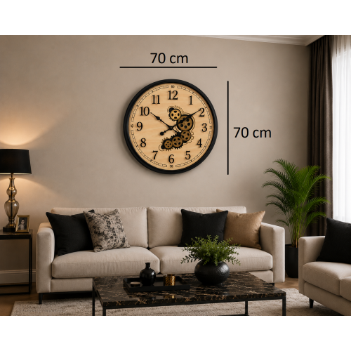Siyah Antique Motion 70 x 70 cm Çarklı Duvar Saati