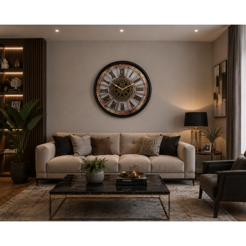 Retro Siyah Premium 70 x 70 cm Çarklı Duvar Saati