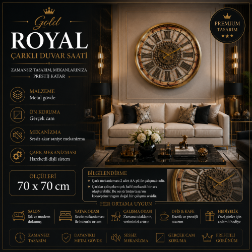 Gold Royale 70 x 70 cm Çarklı Duvar Saati