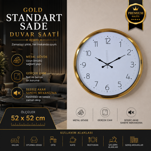 Gold Standart Sade 52 x 52 cm Duvar Saati