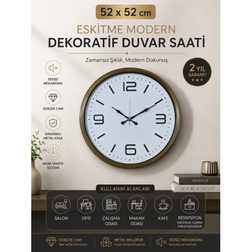 Eskitme 52 cm Metal Modern Tasarım Duvar Saati