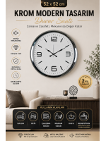Krom 52 cm Metal Modern Tasarım Duvar Saati