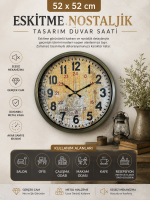 Eskitme Nostaljik Tasarım 52 cm Metal Duvar Saati