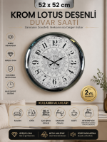 Krom Lotus Desenli 52 cm Metal Duvar Saati