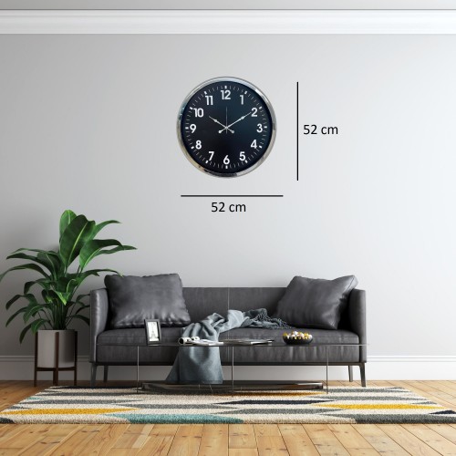 Krom Standart Dekoratif 52 x 52 cm Duvar Saati – Klasik Metal Beyaz Kadran