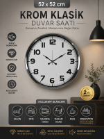 Krom 52 cm Metal Klasik Duvar Saati