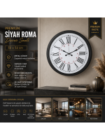 Premium Siyah Roma 52 x 52 cm Duvar Saati
