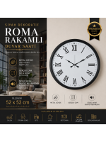 Siyah Dekoratif Roma Rakamlı 52 x 52 cm Duvar Saati
