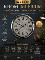Krom Imperium 52 cm Metal Dünya Haritası Duvar Saati