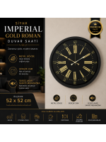 Siyah İmperial Gold Roman 52 x 52 cm Duvar Saati