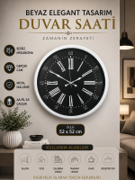Beyaz Elegant Tasarım 52 cm Metal Duvar Saati