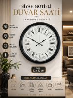 Siyah Motifli 52 cm Metal Duvar Saati – Motifli Roma Rakamlı