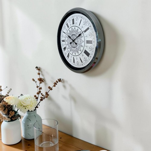 Krom Motifli Dekoratif 52 cm Metal Duvar Saati