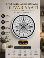 Beyaz 52 cm Metal Mandala Desenli Tasarım Duvar Saati