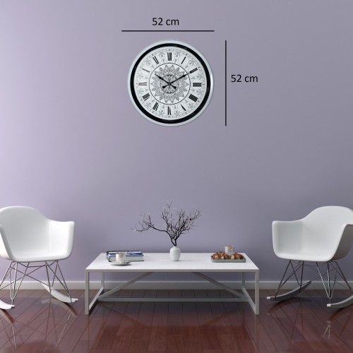 Beyaz 52 cm Metal Mandala Desenli Tasarım Duvar Saati