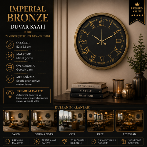 Imperial Bronze 52 x 52 cm Duvar Saati