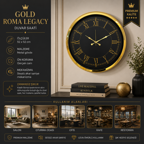 Gold Roma Legacy 52 x 52 cm Duvar Saati