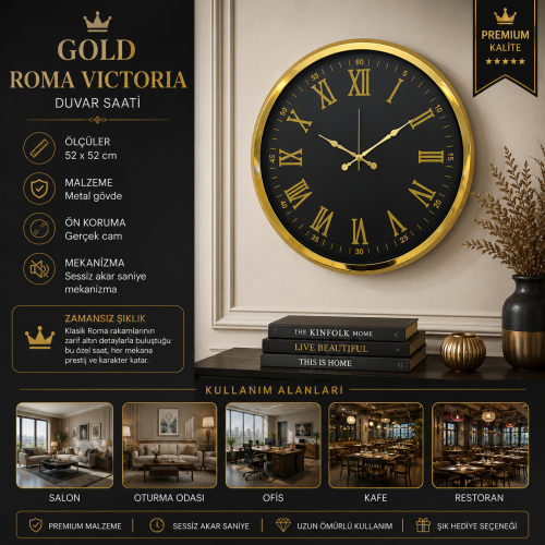 Gold Roma Victoria 52 x 52 cm Duvar Saati