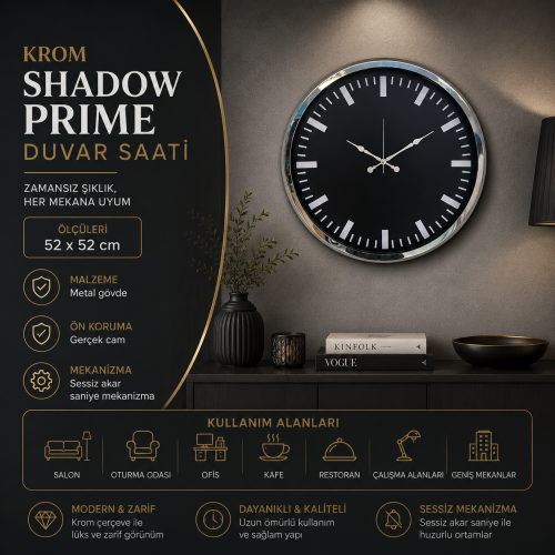 Krom Shadow Prime 52 x 52 cm Duvar Saati