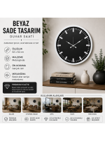 Beyaz Sade Tasarım 52 x 52 cm Duvar Saati