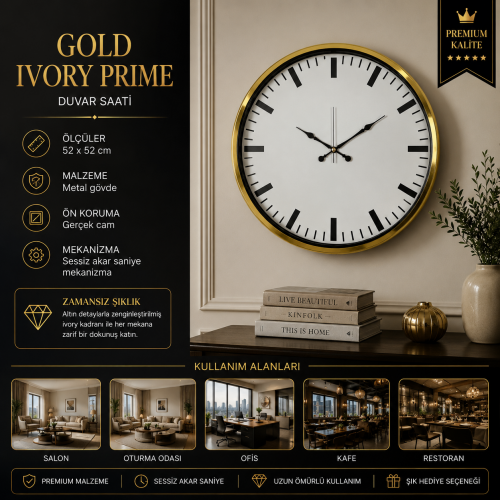 Gold Ivory Prime 52 x 52 cm Duvar Saati
