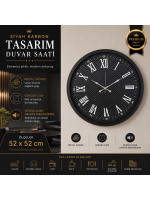Siyah Karbon Tasarım 52 x 52 cm Duvar Saati