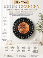Krom Gezegen 24 Saat Göstergeli Duvar Saati